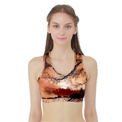 Tree Skyline Silhouette Sunset Sports Bra With Border by Simbadda