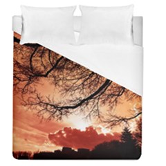 Tree Skyline Silhouette Sunset Duvet Cover (queen Size) by Simbadda