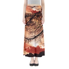 Tree Skyline Silhouette Sunset Full Length Maxi Skirt by Simbadda