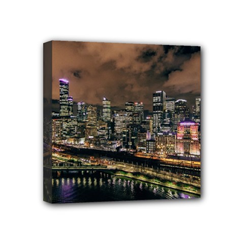 Cityscape Night Buildings Mini Canvas 4  X 4  by Simbadda