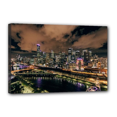 Cityscape Night Buildings Canvas 18  X 12  by Simbadda