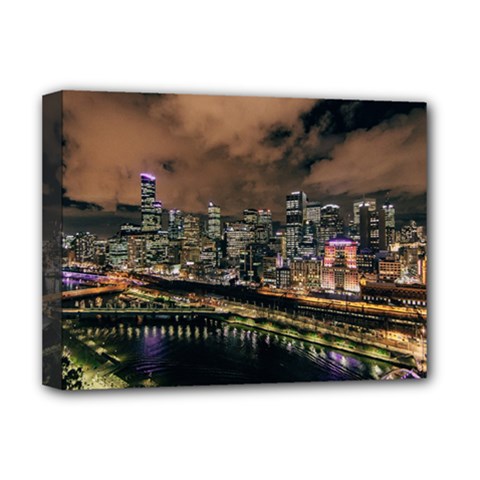 Cityscape Night Buildings Deluxe Canvas 16  X 12   by Simbadda