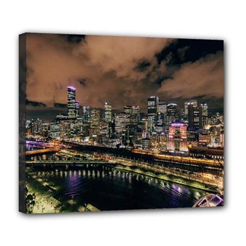 Cityscape Night Buildings Deluxe Canvas 24  X 20   by Simbadda