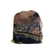 Cityscape Night Buildings Drawstring Pouches (large)  by Simbadda