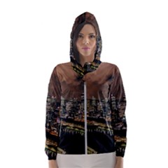 Cityscape Night Buildings Hooded Wind Breaker (women) by Simbadda