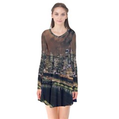 Cityscape Night Buildings Flare Dress by Simbadda