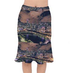 Cityscape Night Buildings Mermaid Skirt by Simbadda