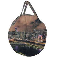 Cityscape Night Buildings Giant Round Zipper Tote by Simbadda