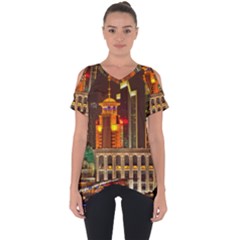 Shanghai Skyline Architecture Cut Out Side Drop Tee by Simbadda