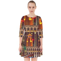 Shanghai Skyline Architecture Smock Dress