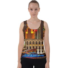 Shanghai Skyline Architecture Velvet Tank Top by Simbadda