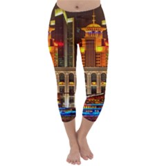 Shanghai Skyline Architecture Capri Winter Leggings  by Simbadda