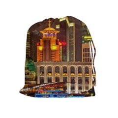 Shanghai Skyline Architecture Drawstring Pouches (extra Large) by Simbadda