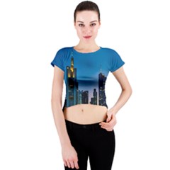 Frankfurt Germany Panorama City Crew Neck Crop Top by Simbadda