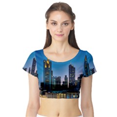 Frankfurt Germany Panorama City Short Sleeve Crop Top by Simbadda