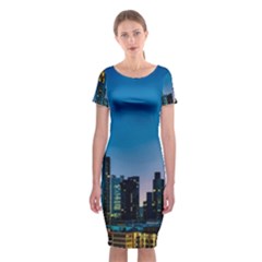 Frankfurt Germany Panorama City Classic Short Sleeve Midi Dress by Simbadda