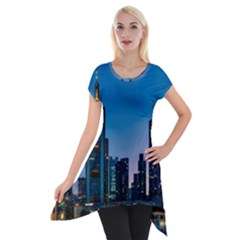 Frankfurt Germany Panorama City Short Sleeve Side Drop Tunic by Simbadda