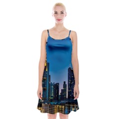 Frankfurt Germany Panorama City Spaghetti Strap Velvet Dress by Simbadda