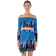 Frankfurt Germany Panorama City Off Shoulder Top With Skirt Set by Simbadda