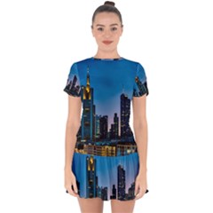 Frankfurt Germany Panorama City Drop Hem Mini Chiffon Dress by Simbadda