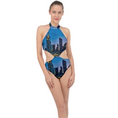 Frankfurt Germany Panorama City Halter Side Cut Swimsuit