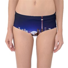 Toronto City Cn Tower Skydome Mid-waist Bikini Bottoms by Simbadda