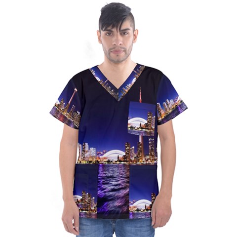 Toronto City Cn Tower Skydome Men s V-neck Scrub Top by Simbadda