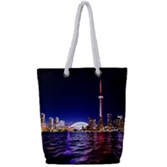 Toronto City Cn Tower Skydome Full Print Rope Handle Tote (small) by Simbadda