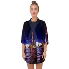 Toronto City Cn Tower Skydome Half Sleeve Chiffon Kimono by Simbadda