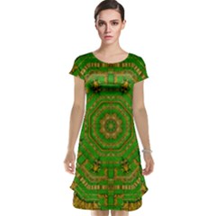 Wonderful Mandala Of Green And Golden Love Cap Sleeve Nightdress