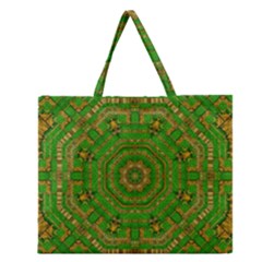 Wonderful Mandala Of Green And Golden Love Zipper Large Tote Bag by pepitasart