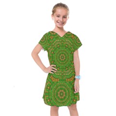 Wonderful Mandala Of Green And Golden Love Kids  Drop Waist Dress by pepitasart