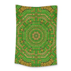 Wonderful Mandala Of Green And Golden Love Small Tapestry by pepitasart