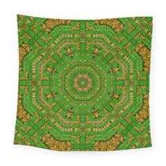 Wonderful Mandala Of Green And Golden Love Square Tapestry (large) by pepitasart