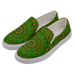 Wonderful Mandala Of Green And Golden Love Men s Canvas Slip Ons by pepitasart