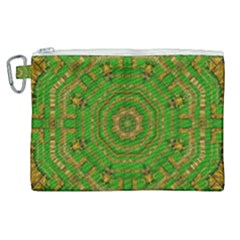 Wonderful Mandala Of Green And Golden Love Canvas Cosmetic Bag (xl) by pepitasart