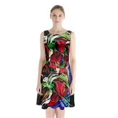 Lillies In Terracota Vase Sleeveless Waist Tie Chiffon Dress by bestdesignintheworld