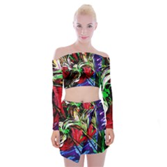 Lillies In Terracota Vase Off Shoulder Top With Mini Skirt Set by bestdesignintheworld