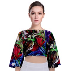 Lillies In Terracota Vase Tie Back Butterfly Sleeve Chiffon Top