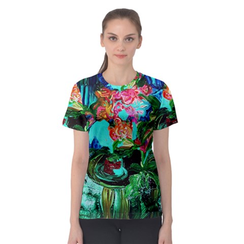 Flowers On The Tea Table Women s Sport Mesh Tee by bestdesignintheworld