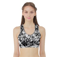 Black And White Patchwork Pattern Sports Bra With Border by dflcprints