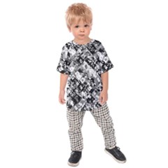 Black And White Patchwork Pattern Kids Raglan Tee