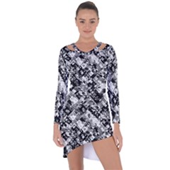 Black And White Patchwork Pattern Asymmetric Cut-out Shift Dress by dflcprints