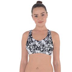 Black And White Patchwork Pattern Cross String Back Sports Bra by dflcprints