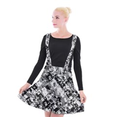 Black And White Patchwork Pattern Suspender Skater Skirt by dflcprints