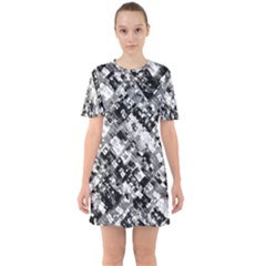 Black And White Patchwork Pattern Sixties Short Sleeve Mini Dress by dflcprints