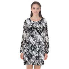 Black And White Patchwork Pattern Long Sleeve Chiffon Shift Dress  by dflcprints