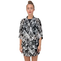 Black And White Patchwork Pattern Half Sleeve Chiffon Kimono by dflcprints