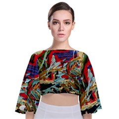 Blue Flamingoes 6 Tie Back Butterfly Sleeve Chiffon Top