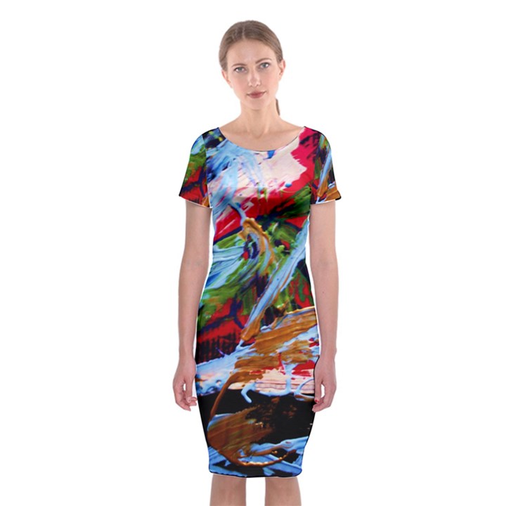 Blue Flamingoes 4 Classic Short Sleeve Midi Dress